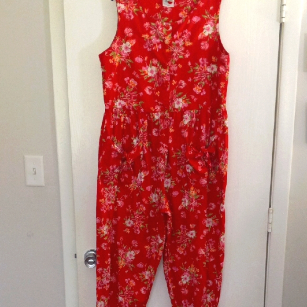 Laura Ashley Red Floral Jumpsuit Large Vintage 90s - Picture 3 of 8